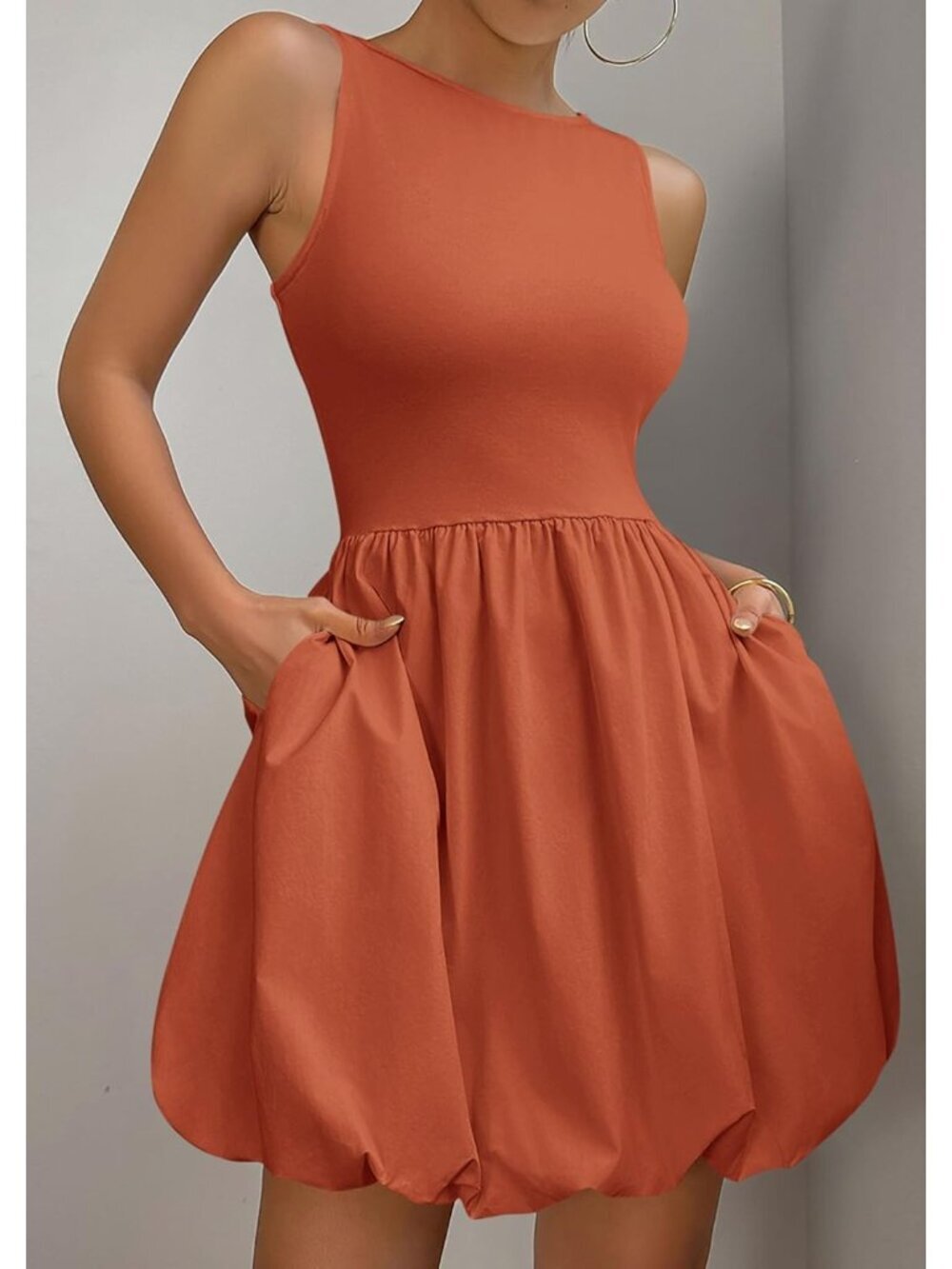 〽️Women's Orange Casual Sleeveless Tank Crew Neck Short Cocktail Mini Dress